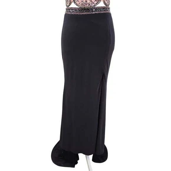 Sherri Hill Two Piece Shimmery Sleeveless Cross Stitch Beaded Gown Size 4 - Picture 7 of 12